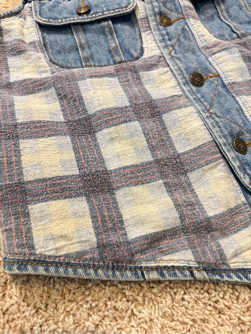 Vintage Checkered Flannel Denim Vest 1980's Rafaella Women's Size Medium - Picture 3 of 10
